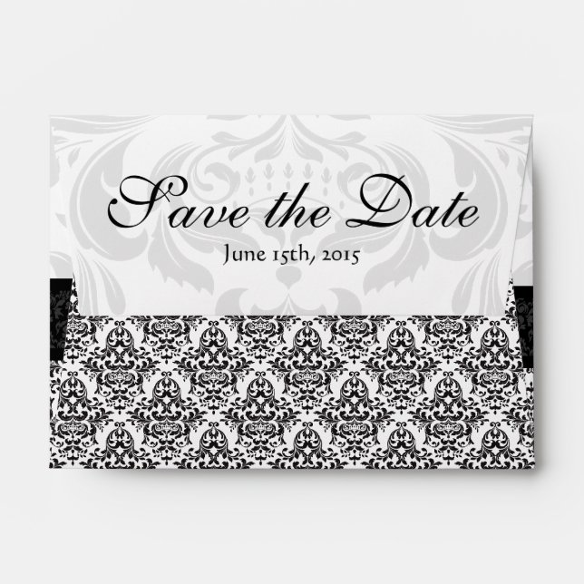A6 Black White Damask Save the Date Envelope (Back (Top Flap))