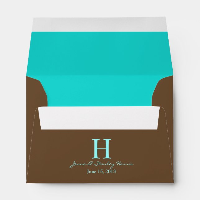 A6 Blue & Brown Monogram Wedding Envelopes (Back (Bottom))
