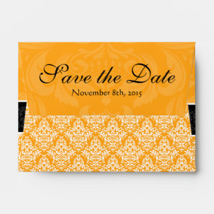 A6 Orange Black Damask Save the Date Envelopes