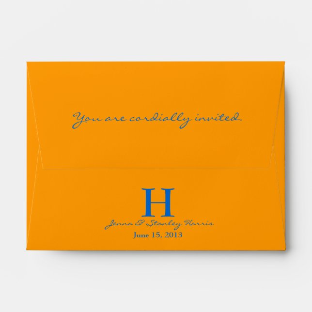A6 Orange & Blue Monogram Wedding Envelopes (Back (Top Flap))