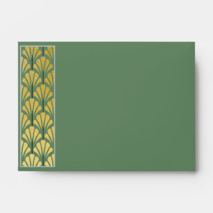 A6 Personalised Art Deco Fans Green Gold Foil Envelope