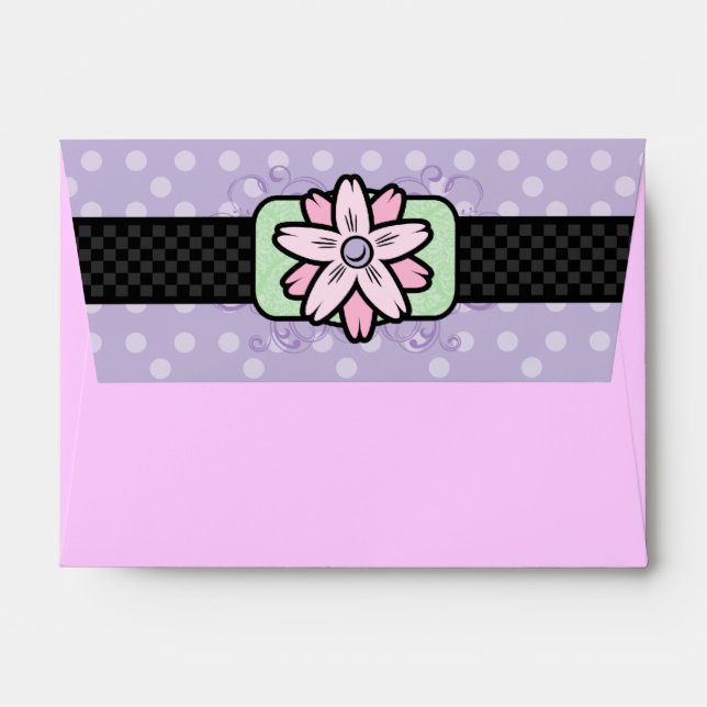 A6 Purple and Pink Polka Dot Flower Envelopes (Back (Top Flap))