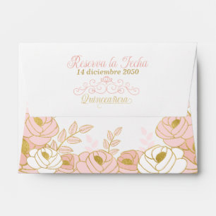 A6 Save the Date Spanish Quinceanera Pink Gold Envelope