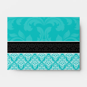 A6 Turquoise Black & White Damask Lined Envelopes