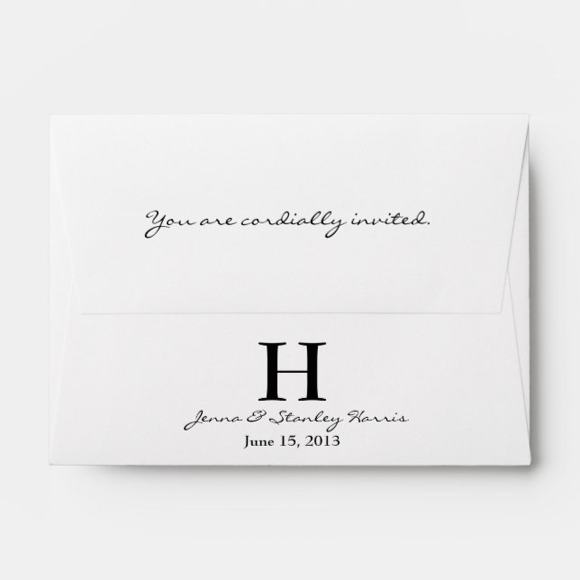 A6 White & Black Monogram Wedding Envelopes (Back (Top Flap))