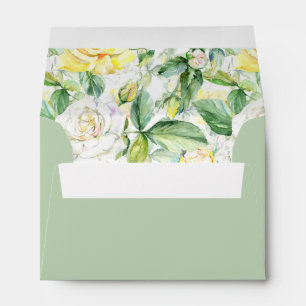 A6 Yellow White Roses Sage Wedding Return Address Envelope