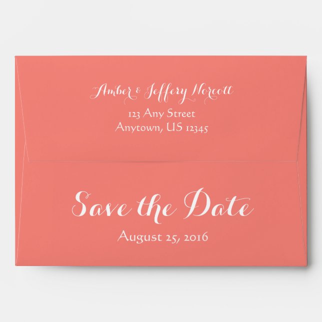 A7 5x7 Coral White Save The Date Envelopes (Back (Top Flap))