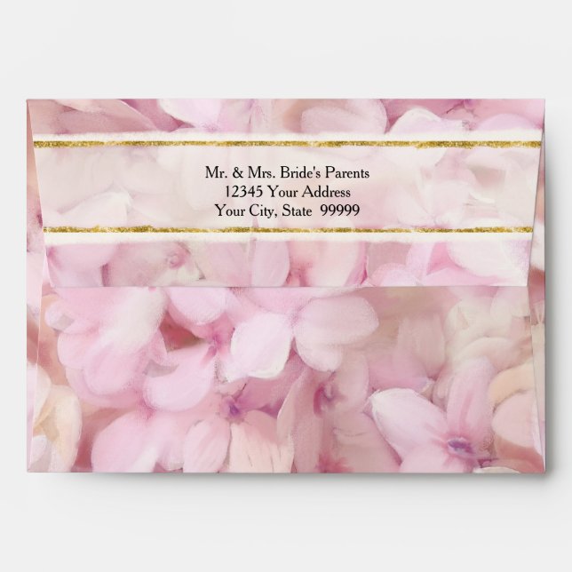 A7 5x7 Modern Pink Gold Floral Hydrangeas Wedding Envelope (Back (Top Flap))