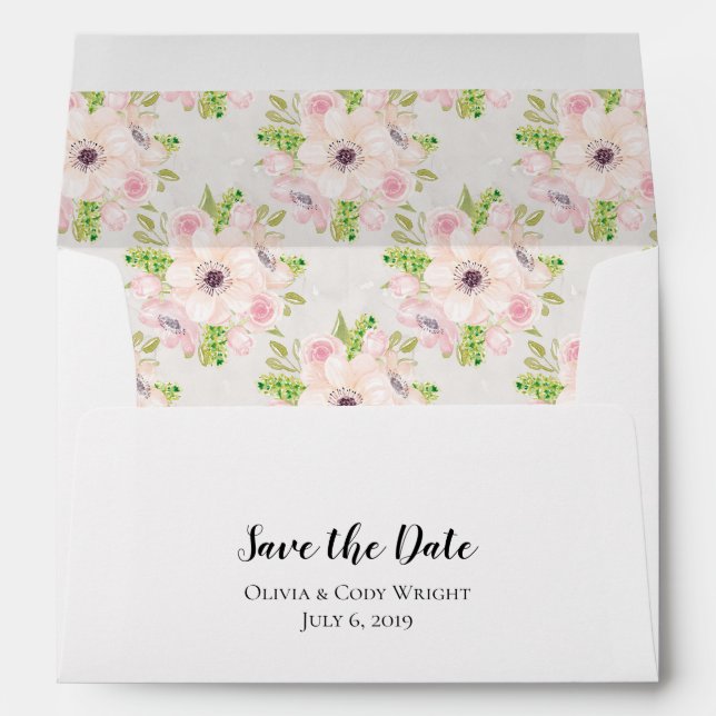 A7 5x7 Pink Flowers Save the Date Envelopes (Back (Bottom))