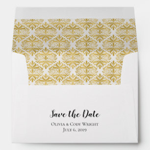 A7 5x7 Vintage Gold Damask Save the Date Envelope
