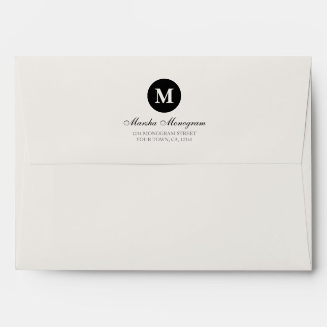 #A7 - Black & Cream Monogram (Black inside) Envelope (Back (Top Flap))
