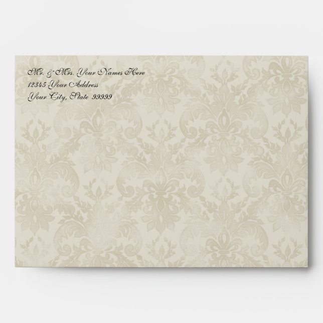 A7 Black n Cream Fleur de Lis Damask Wedding Envelopes (Front)
