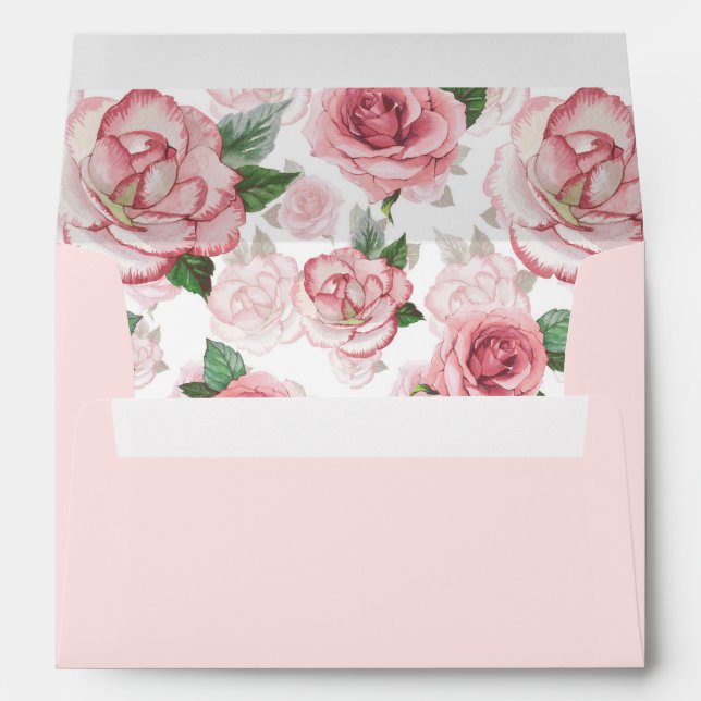A7 Blush Pink Roses Wedding Return Address Envelope (Back (Bottom))