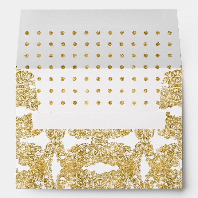 A7 Faux Gold Glitter Engraved Floral Damask Dot Envelope (Back (Bottom))