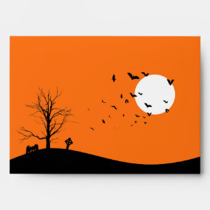A7 Graveyard Tree and Bats Halloween Envelopes