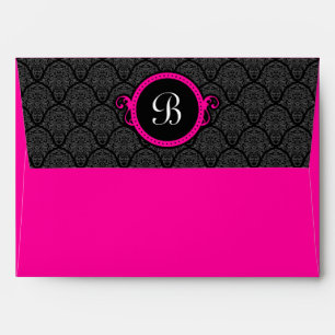 A7 Hot Pink Damask Flap Monogram Envelopes