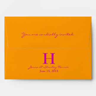 A7 Hot Pink & Orange Monogram Wedding Envelopes