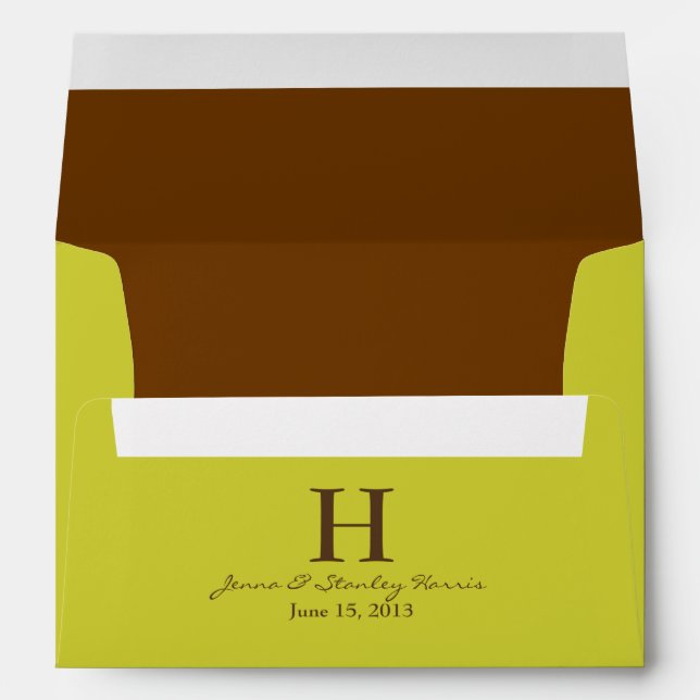 A7 Lime Green & Brown Monogram Wedding Envelopes (Back (Bottom))