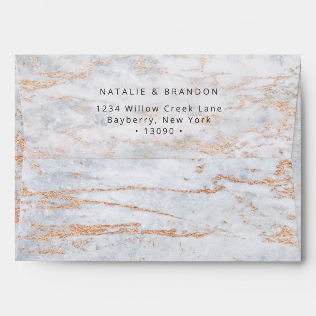 A7 Modern Marbles in Dusty Blue with Copper 5x7 Envelope (Back (Top Flap))
