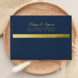 A7 Navy Gold Foil Return Address Wedding Mailing Envelope<br><div class="desc">A navy blue 5x7 envelope with a faux Gold foil Lining Inside. This elegant and sparkly metallic gold all purpose navy blue envelope is a classy way to send invitations. You can customise and personalise your name and address on the back flap. Great for special occasion invites, thank you cards,...</div>