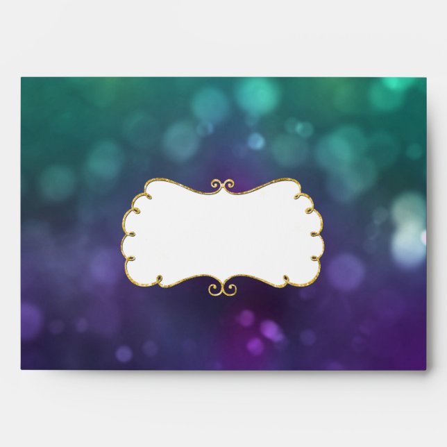 A7 Peacock Colour Bokeh Gold Glitter Sparkle Envelopes (Front)