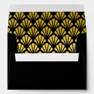 A7 Personalised Art Deco Fans Black Gold Foil Envelope