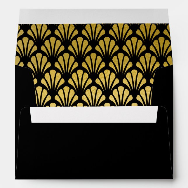 A7 Personalised Art Deco Fans Black Gold Foil Envelope (Back (Bottom))