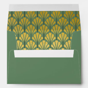 A7 Personalised Art Deco Fans Green Faux Gold Foil Envelope