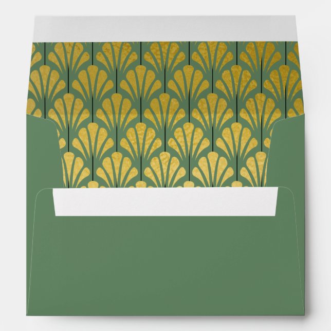 A7 Personalised Art Deco Fans Green Faux Gold Foil Envelope (Back (Bottom))