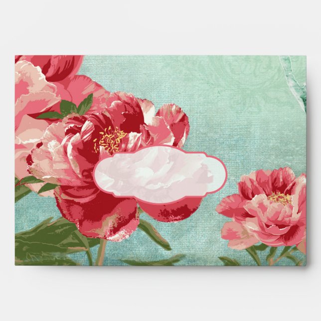 A7 Preprinted Pretty Retro Flower Chintz Peony Envelope (Front)