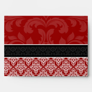 A7 Red Black & White Damask Lined Envelopes