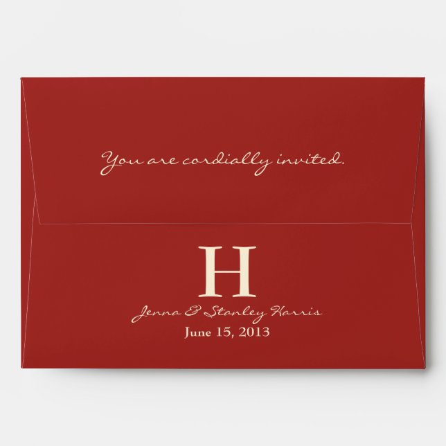 A7 Red & Cream Monogram Wedding Envelopes (Back (Top Flap))