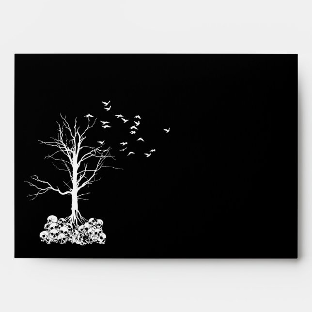 A7 Skull Tree Black Gothic Halloween Envelopes (Front)