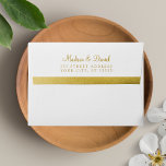 A7 White Gold Foil Return Address Wedding Mailing Envelope<br><div class="desc">A white 5x7 envelope with a faux Gold foil Lining Inside. This elegant and sparkly metallic gold envelope is a classy way to send invitations. You can personalise and customise this lux back flap return address envelope.</div>