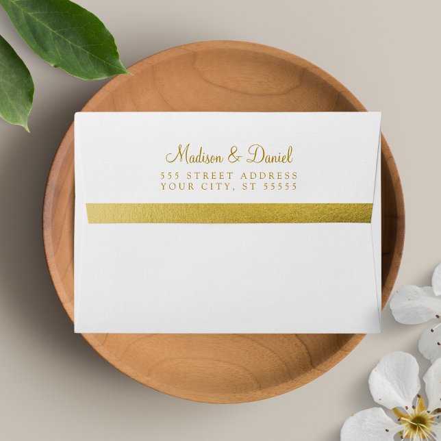 A7 White Gold Foil Return Address Wedding Mailing Envelope (Creator Uploaded)