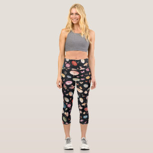 A 1000 Parasols Pattern Black Capri Leggings