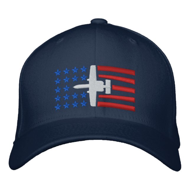 A-10 Attack Jet Stars and Stripes - Red White Blue Embroidered Hat (Front)
