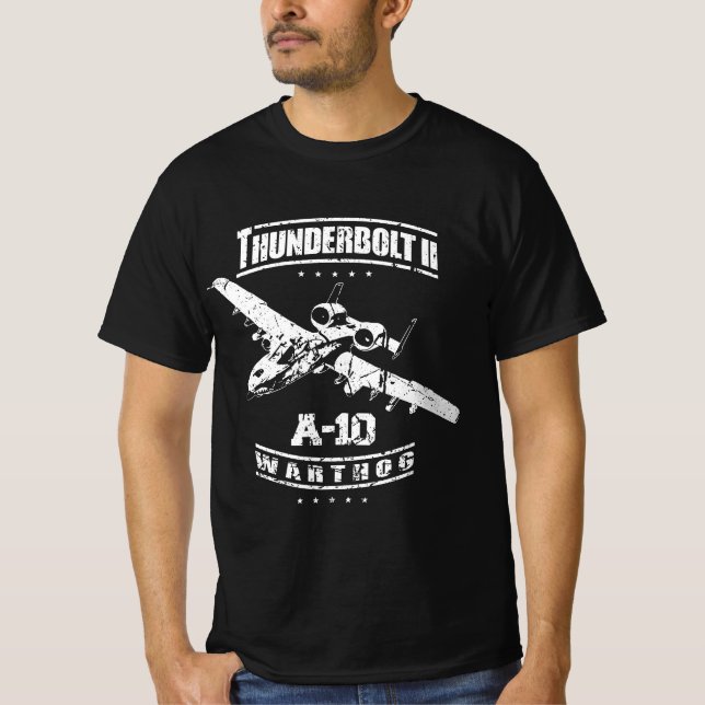 A-10 Thunderbolt II Warthog USAF Attack Jet Distre T-Shirt (Front)
