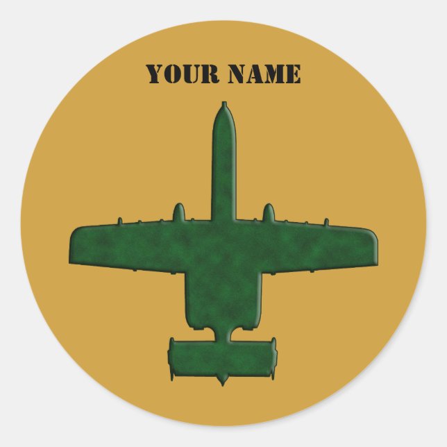 A-10 Warthog Silhouette Green Camo Aeroplane Classic Round Sticker (Front)