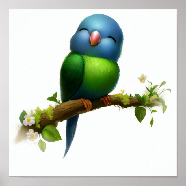 A 3D Image of a Blue-crowned Hanging Parrot Poster (Front)
