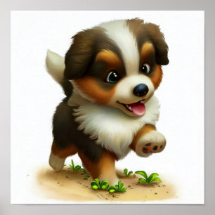 A 3D Painting of an Australian Shepherd Poster