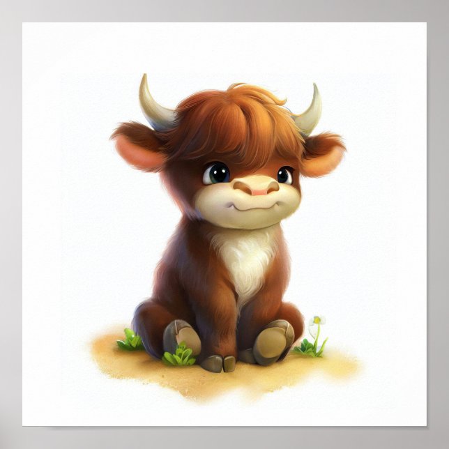 A 3D Rendered Image of a Cute Young Bull Poster (Front)
