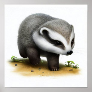 A 3D Rendered Watercolor Image of a Badger Poster