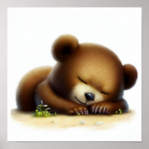 A 3D Rendered Watercolor Image of a Brown Bear Poster