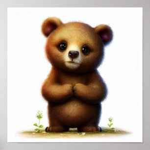 A 3D Rendered Watercolor Image of a Brown Bear Poster