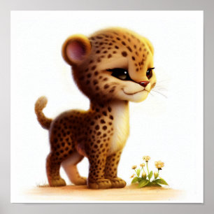 A 3D Rendered Watercolor Image of a Cheetah Poster