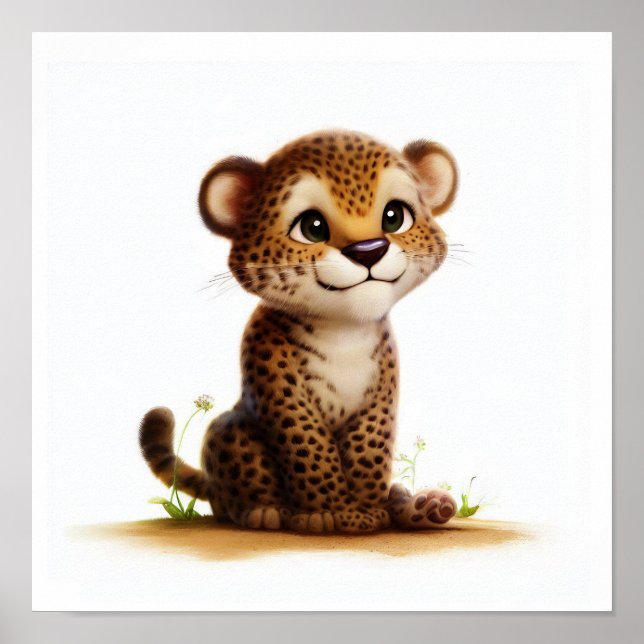 A 3D Rendered Watercolor Image of a Cheetah Poster (Front)