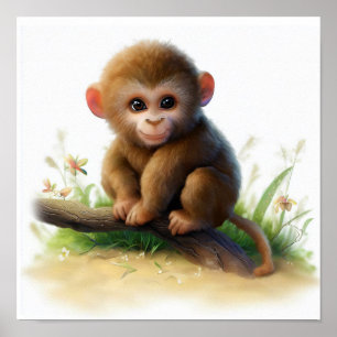 A 3D Rendered Watercolor Painting of a cute Baboon Poster