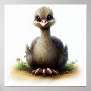 A 3D Rendered Watercolor Painting of a Cute Emu Poster