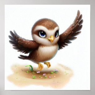A 3D Rendered Watercolor Painting of a Young Hawk Poster